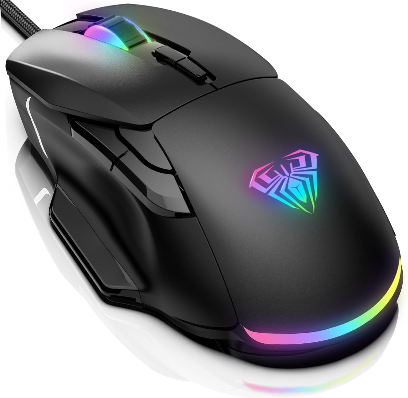 AULA F815 Gaming Mouse, 12800 DPI RGB, 6 Programmable Buttons, Universal Size, Black