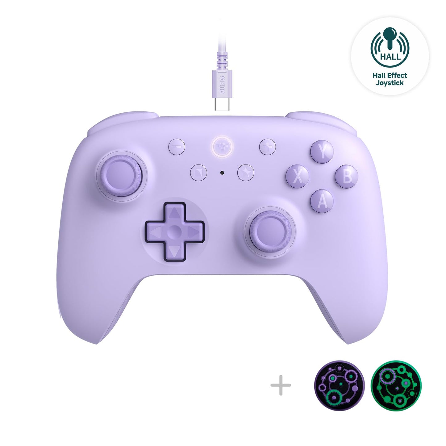 8Bitdo Ultimate 2C Hall Effect Joysticks and Hall Triggers Wired Controller for Windows PC and Android  with Remappable L4/R4 Bumpers  Turbo function & Rumble vibration (Purple)