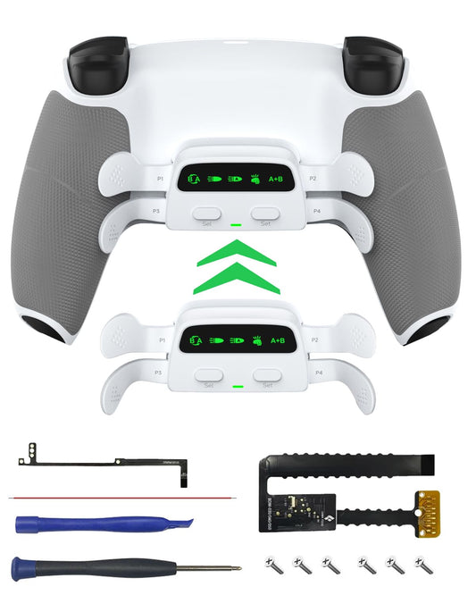 CHARM FOCUS Remap Kit with 4 Back Paddles for PS5 Controller BDM-030/040/050   DIY PS5 Controller Mod Shell with Back Buttons  Rubberized Grip  PS5 Paddles Attachment  White