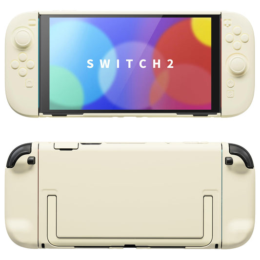 PlayVital Protective Case for Nintendo Switch 2 - Cute Dockable Hard Case Shell for Switch 2 with Thumb Grip & Sticker & Button Caps  Anti-Scratch & Shockproof Cover Skin - Antique Yellow