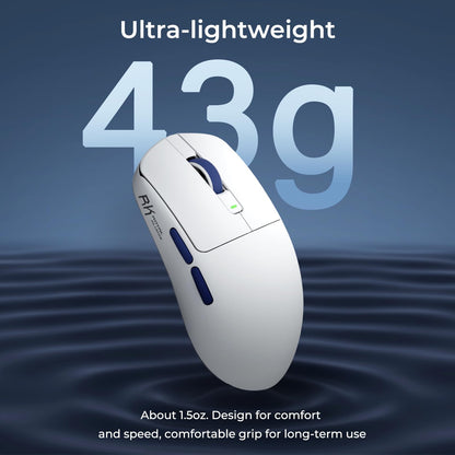 RK ROYAL KLUDGE RK M30 Wireless Gaming Mouse - 24000 DPI, Ultra-Lightweight 43g, 5 Programmable Buttons, White, Bluetooth/USB-C