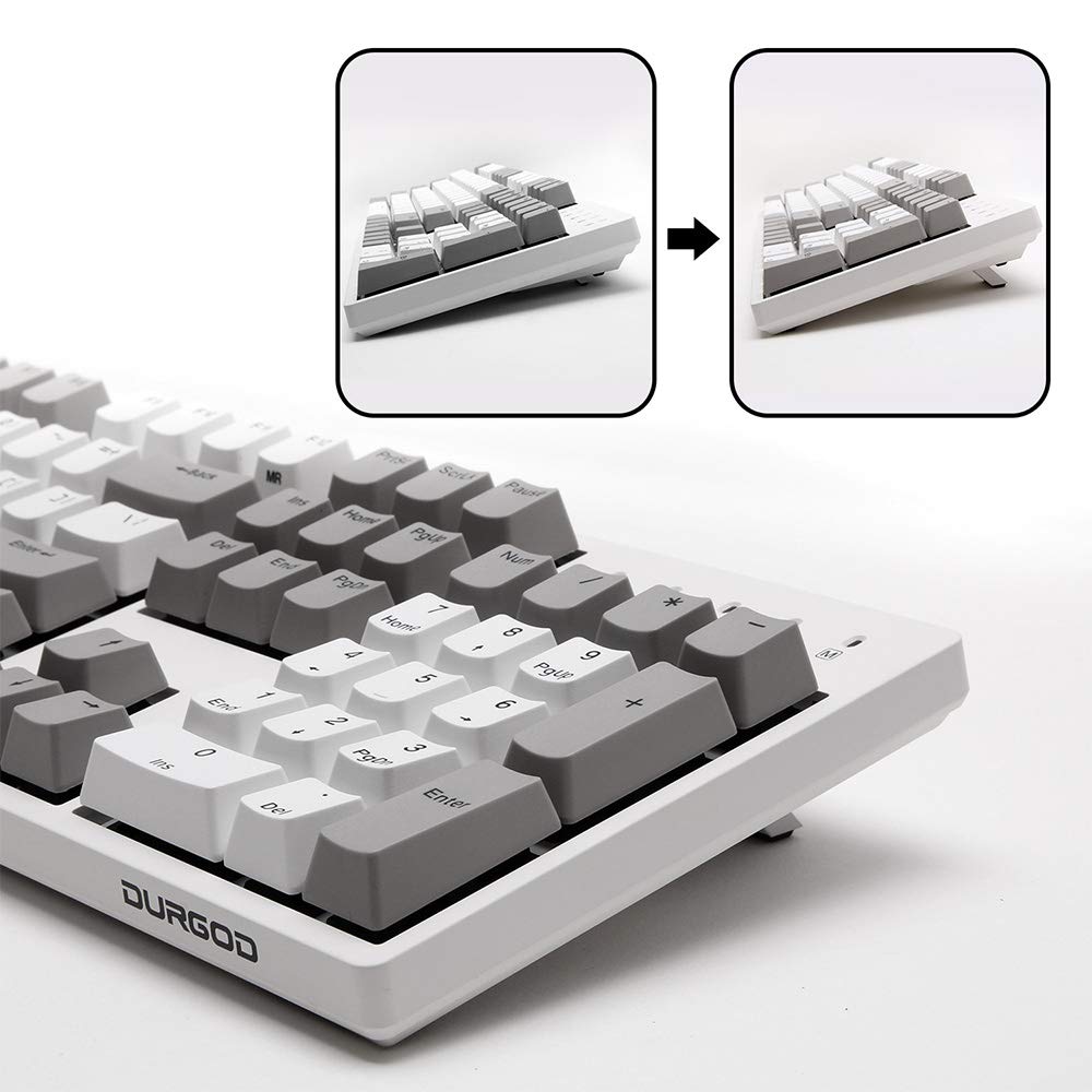 DURGOD K310_US Mechanical Keyboard - Cherry MX Brown, N-Key Rollover, 104 Keys, Type C, White, PBT Keycaps for Gamers & Typists