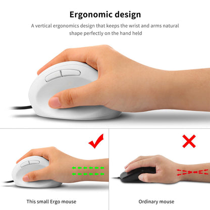 YOCUNKER USB Wired Vertical Mouse - Ergonomic, Low Noise, 6 Buttons, M Size for Small Hands, White, Compatible with Mac/PC/Laptop/Desktop