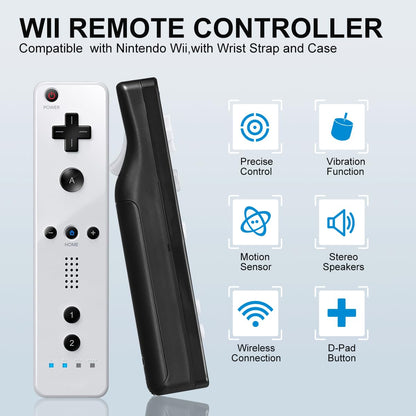 ADHLEK Wii Controller 2 Pack - Black Remote with Silicone Case & Wrist Strap