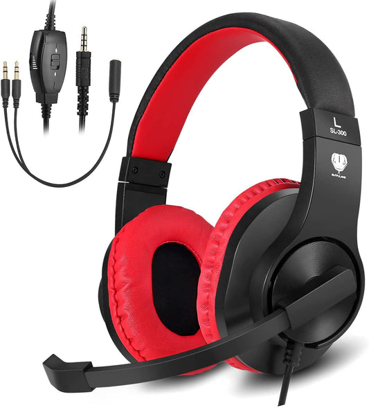BUTFULAKE Wired Gaming Headset with Mic for PS5/PS4/Xbox/PC - Red-Black, Model SL-300, Ideal for Kids and School Use