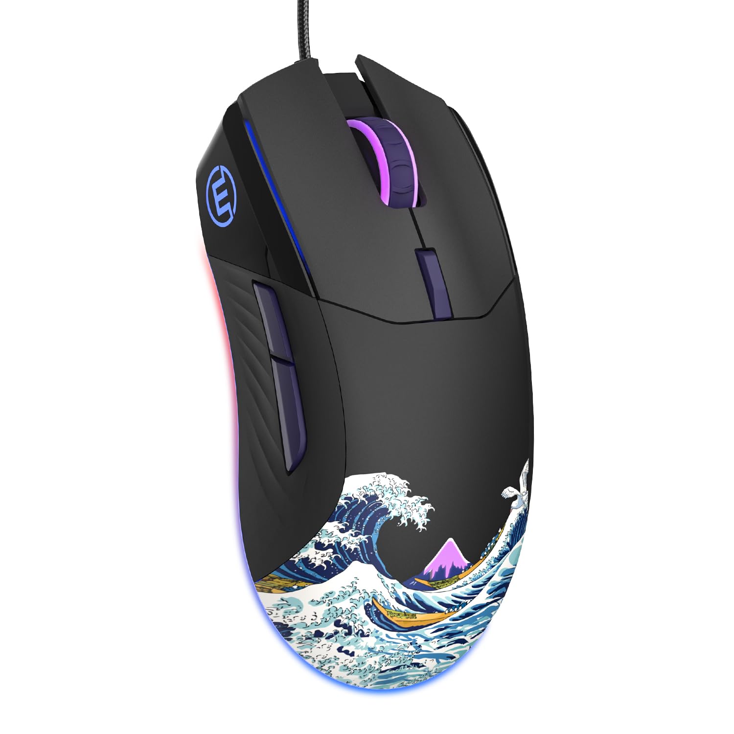 Womier G705 USB Wired Gaming Mouse for PC Computer Windows Mac Laptop  Lightweight Silent RGB Backlit Mouse with Adjustable 12000DPI/7 Programmable Side Buttons Black Kanagawa Theme