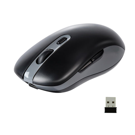 elec Space Wireless Mouse - Dual Mode, Type-C Rechargeable, 2.4G, DPI 800-1200-1600, Connects 3 Devices, Black