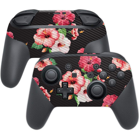 MightySkins Carbon Fiber Skin for Nintendo Switch Pro Controller - Hibiscus | Protective  Durable Textured Carbon Fiber Finish | Easy to Apply  Remove  and Change Styles | Made in The USA