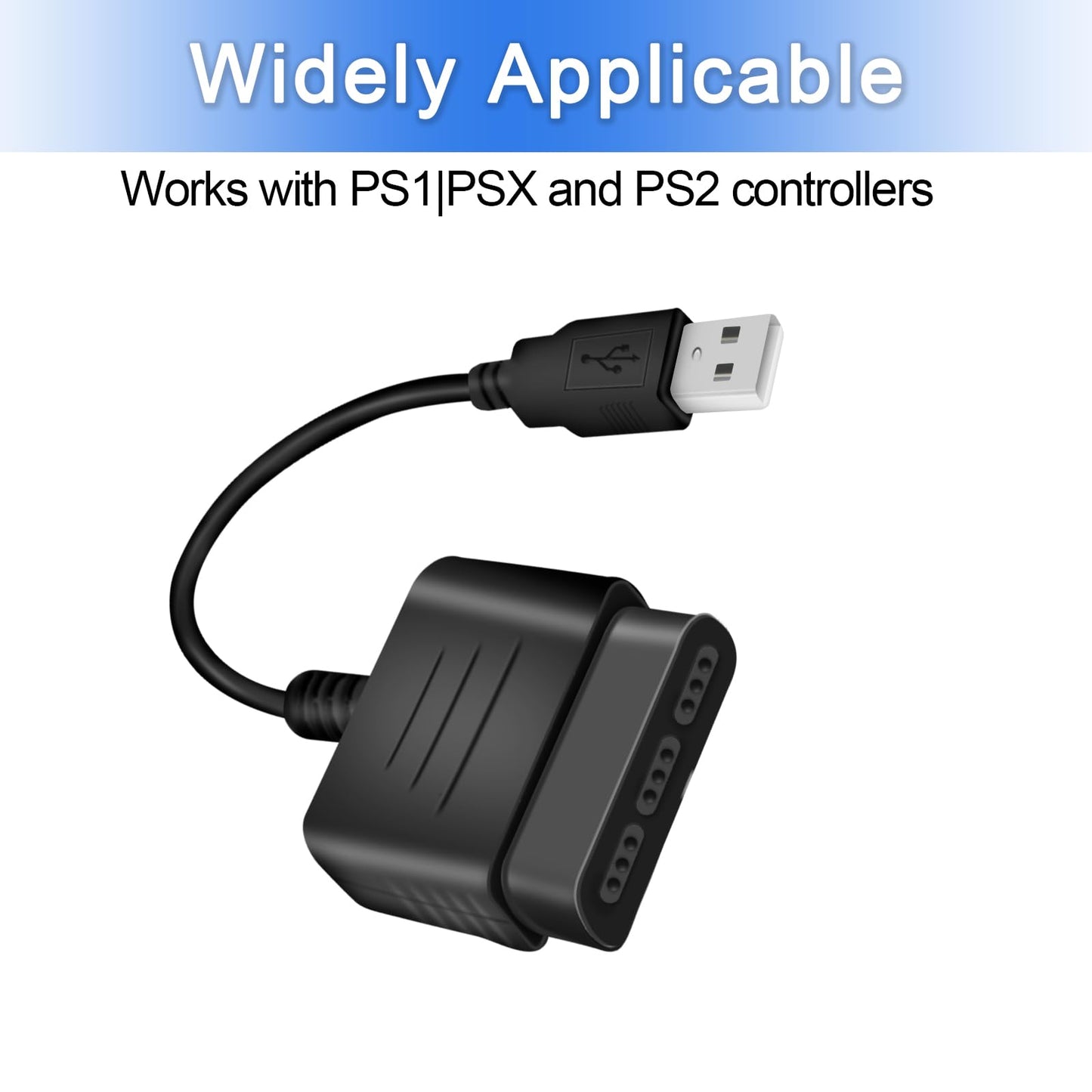 Finera PS2 Controller to USB Adapter Cable for PS1/PS2/PS3/PC - Black, Model: fccfaac2