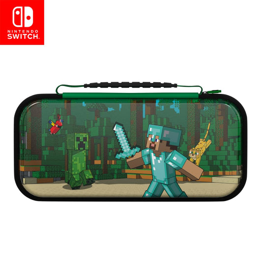 PDP Nintendo Switch Travel Case Plus GLOW - Built-in Stand, Game Storage, One Size, Minecraft Forest Battle (Glow in the Dark)