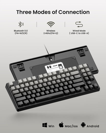 Kisnt Wireless Mechanical Keyboard, 75% Gasket Mounted, Bluetooth/USB-C, RGB Backlit, Hot Swappable, Gradient Gray, Model KN85