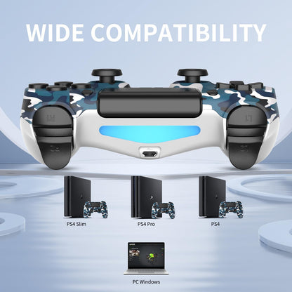YsoKK Wireless Controller for PS4/Slim/Pro - 1000mAh Battery, Dual Vibration, Audio Jack, 6-axis Motion Sensor - Camo Blue & Green