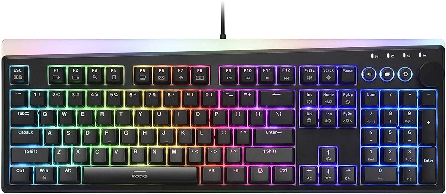 i-rocks K71M RGB Mechanical Gaming Keyboard with Media Control Knob  Switches (Red)  107 Keys w/Full NKRO  PBT Keycaps  Multimedia Hotkeys  Detachable USB-C Cable and Onboard Storage  Black