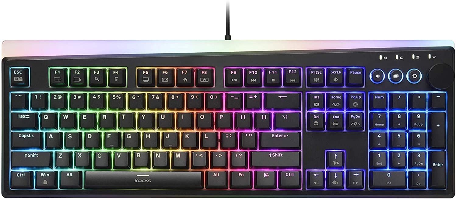 i-rocks K71M RGB Mechanical Gaming Keyboard with Media Control Knob  Switches (Red)  107 Keys w/Full NKRO  PBT Keycaps  Multimedia Hotkeys  Detachable USB-C Cable and Onboard Storage  Black