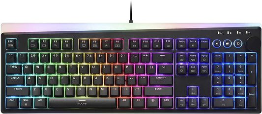 i-rocks K71M RGB Mechanical Gaming Keyboard with Media Control Knob  Switches (Red)  107 Keys w/Full NKRO  PBT Keycaps  Multimedia Hotkeys  Detachable USB-C Cable and Onboard Storage  Black