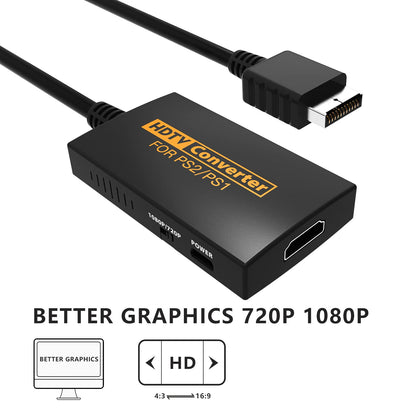 IQIKU PS2 HDMI Adapter - HDMI Converter for PS1/PS2, True RGB Output, 720p/1080p Resolution, Black