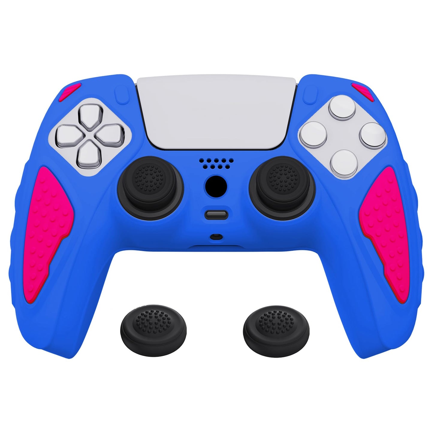 PlayVital Knight Edition Primary Blue & Bright Pink Two Tone Anti-Slip Silicone Cover Skin for ps5 Controller  Soft Rubber Case for ps5 Wireless Controller with Thumb Grip Caps