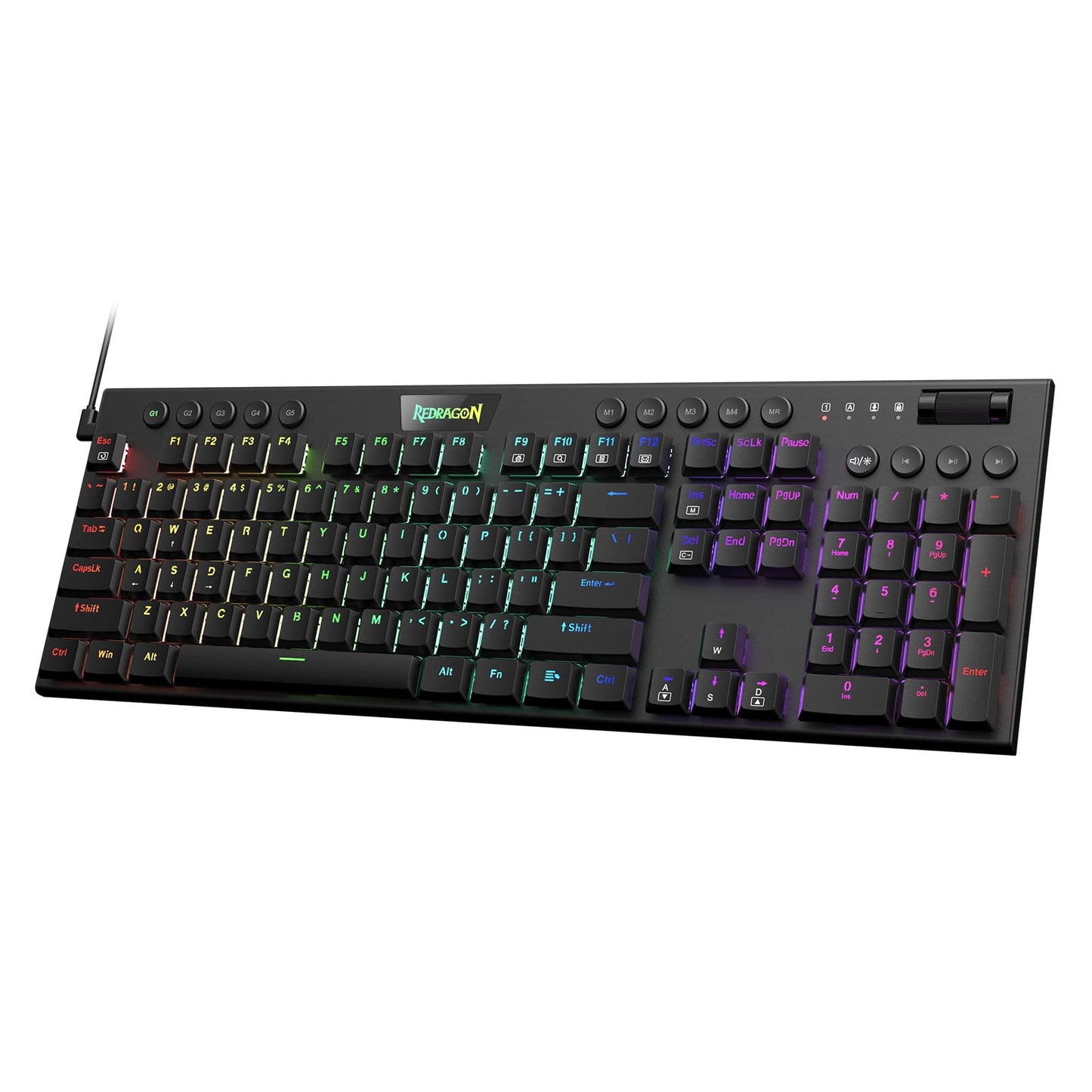 Redragon K619 RGB Mechanical Keyboard - Ultra-Thin Wired Gaming Keyboard, Red Switch, Low Profile Keycaps, Dedicated Media Control