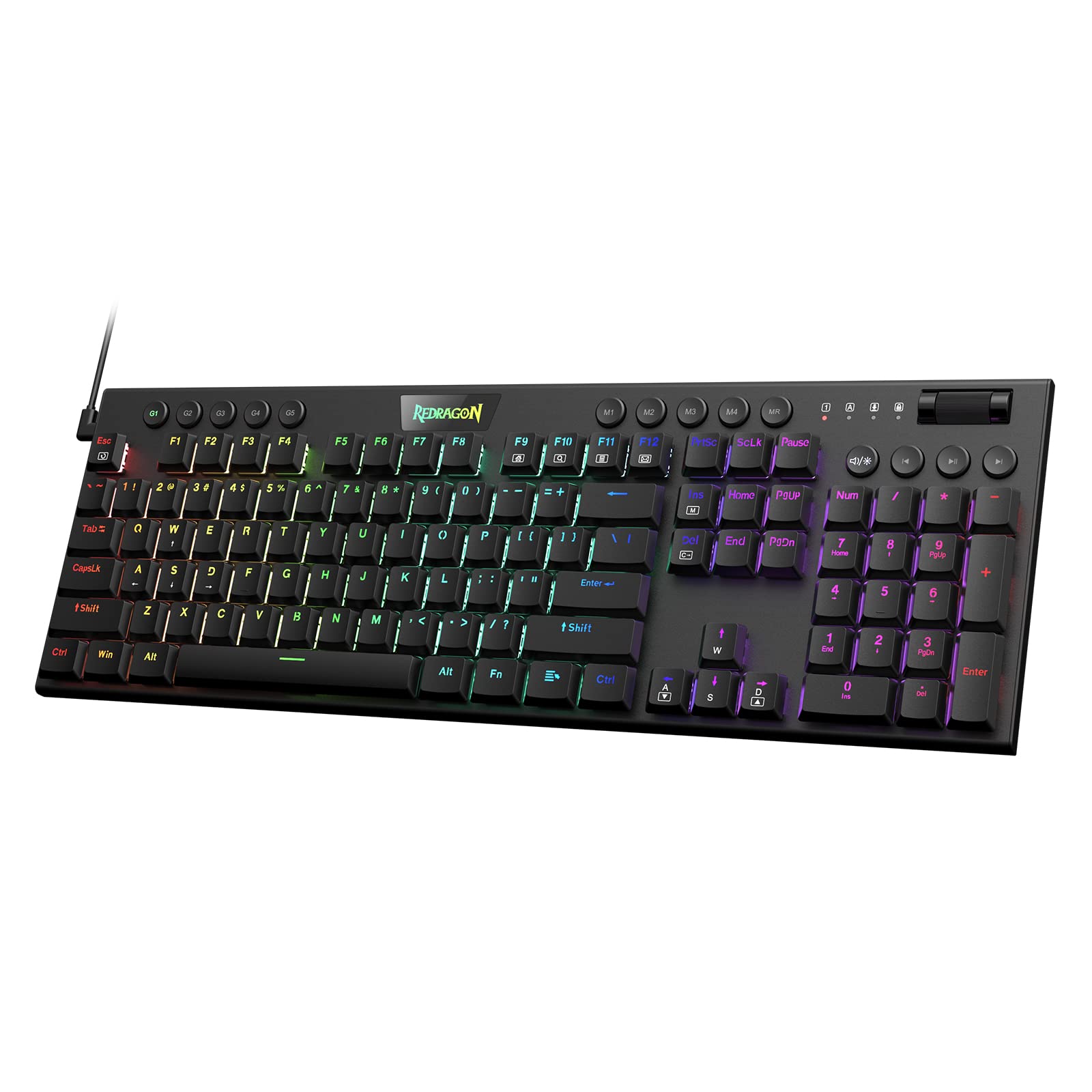 Redragon K619 RGB Mechanical Keyboard - Ultra-Thin Wired Gaming Keyboard, Red Switch, Low Profile Keycaps, Dedicated Media Control