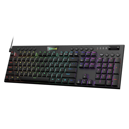 Redragon K619 RGB Mechanical Keyboard - Ultra-Thin Wired Gaming Keyboard, Red Switch, Low Profile Keycaps, Dedicated Media Control