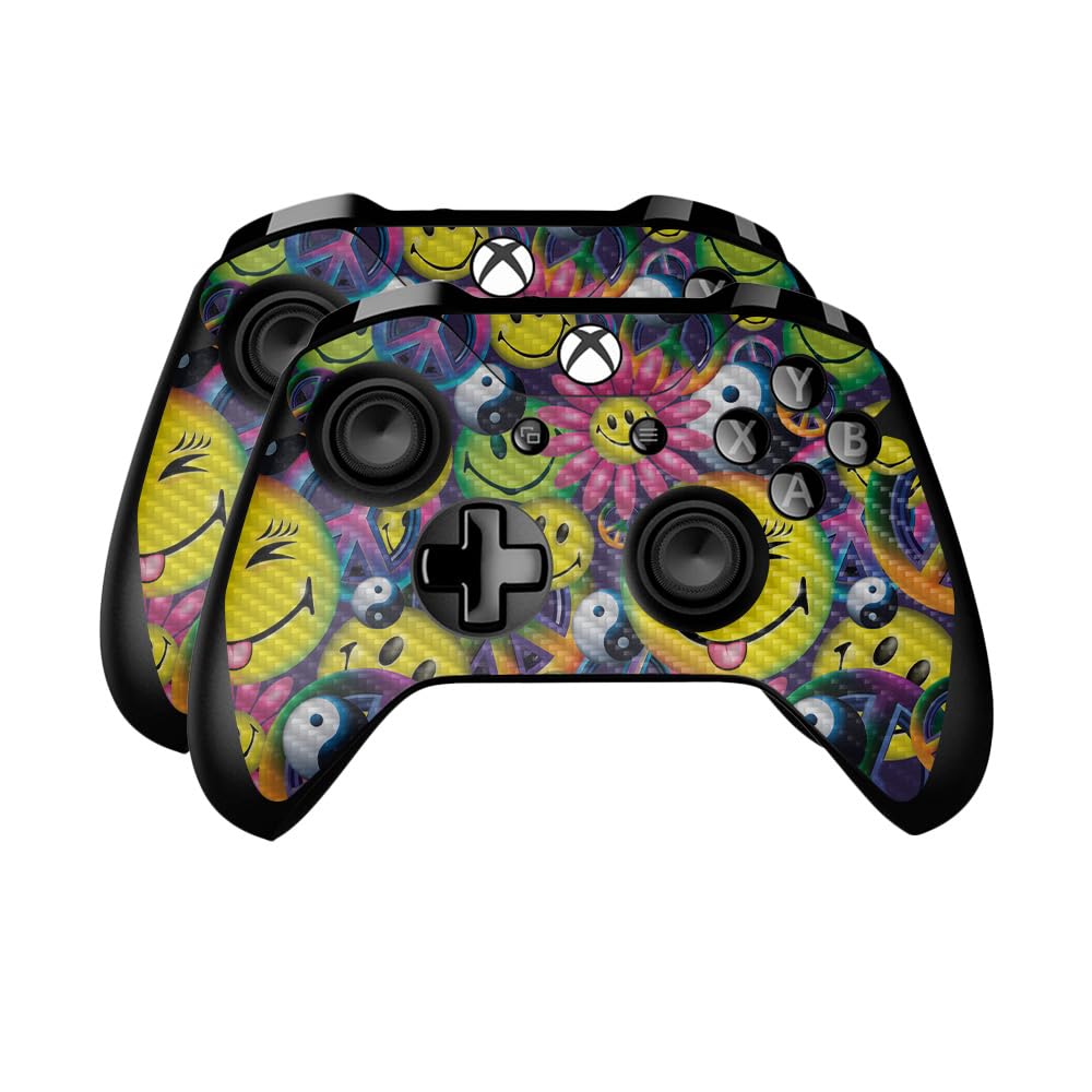 Carbon Fiber Skin Compatible with Microsoft Xbox One Controller (2 Pack) - Peace Smile - Premium 3M Vinyl Protective Wrap Decal Cover - Easy to Apply | Crafted in The USA by MightySkins