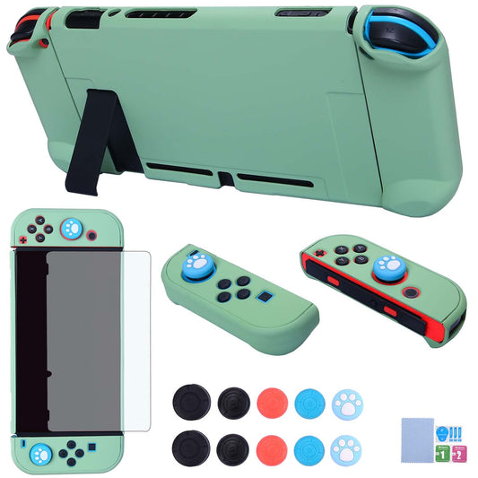 COMCOOL Dockable Case for Nintendo Switch 3 in 1 Protective Cover Case for Nintendo Switch and Joy-Con Controller with Screen Protector and Thumb grips - Tea Green