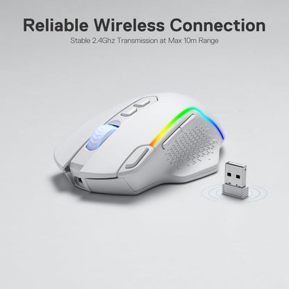 Redragon M810 Pro Wireless Gaming Mouse, 10000 DPI, 8 Macro Buttons, RGB Backlit, White
