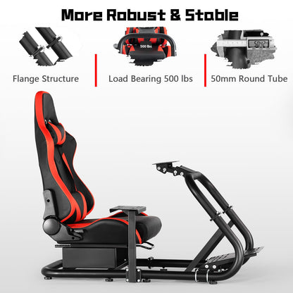 Dardoo G29 Racing Simulator Cockpit - Real Seat for Logitech/Thrustmaster/Fanatec, 50mm Round Tube, Red Seat