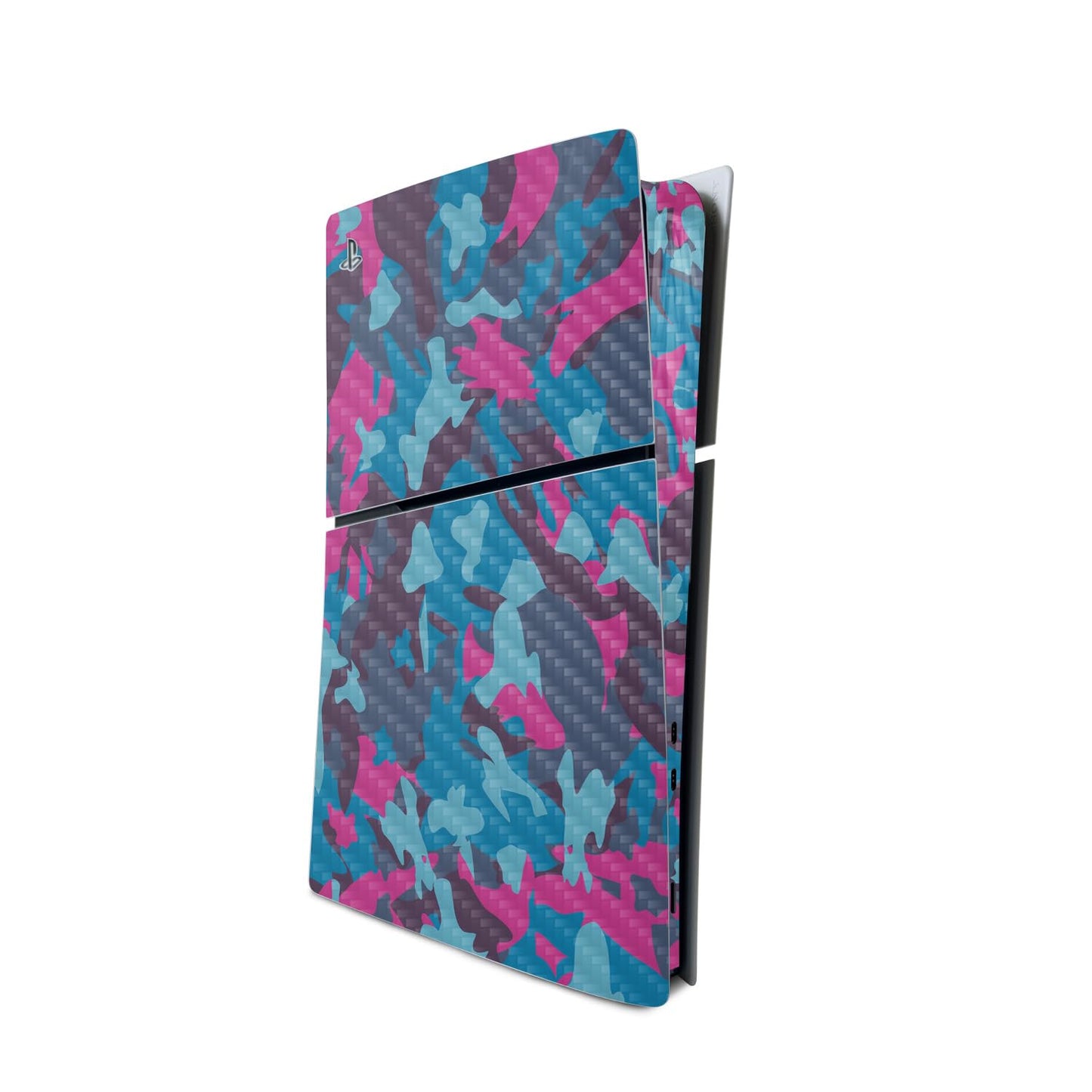 MightySkins Carbon Fiber Skin for PS5 Playstation 5 Slim Digital Edition Console Only - Cool Blue Pink Camo Protective  Durable Textured Carbon Fiber Finish Easy to Apply Made in The USA