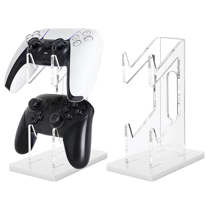 FYY Game Controller Holder - 2-Tier Acrylic Stand with Headphone Holder, Universal for Nintendo Switch, Xbox, PS5/PS4, White, Model 1897