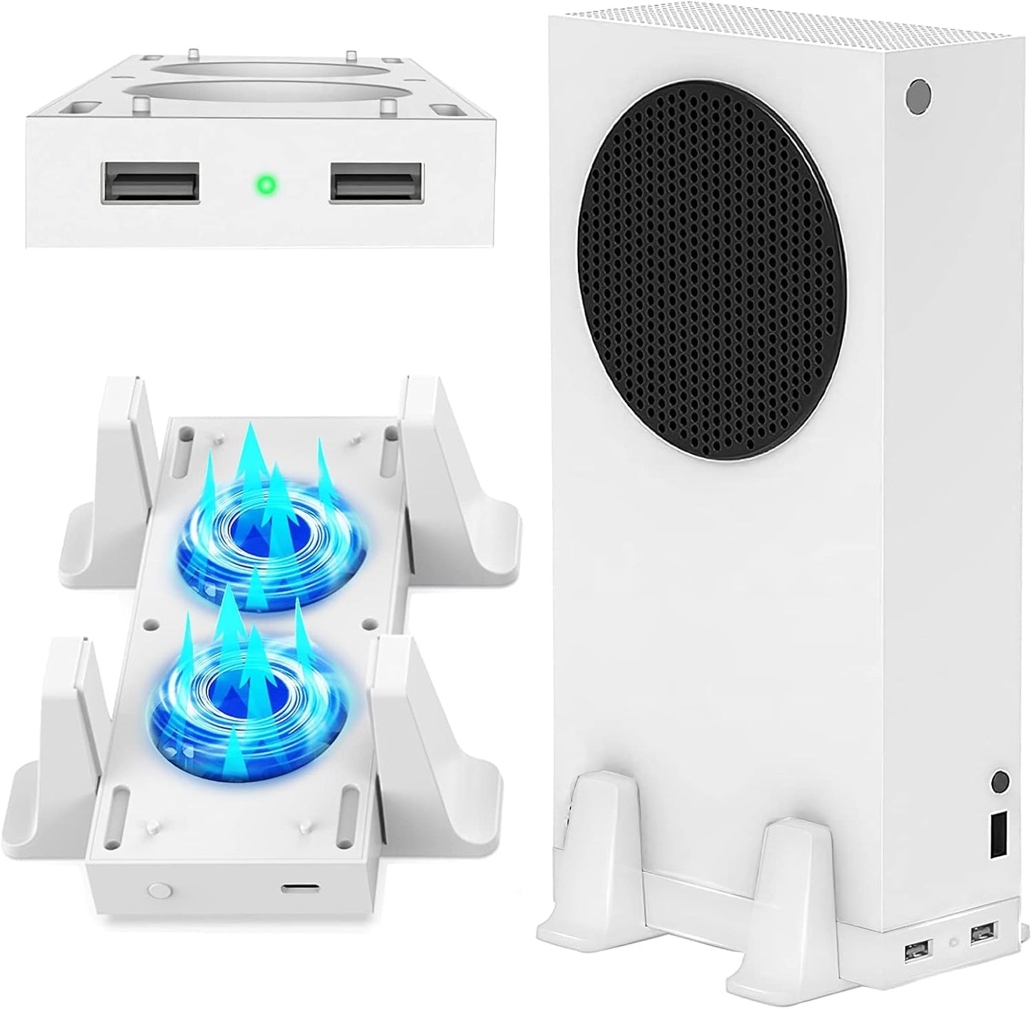 CTPOWER Cooling Stand for Xbox Series S - 3 Adjustable Fan Speeds, Type-C Input, USB Ports, White, Model CT-536S