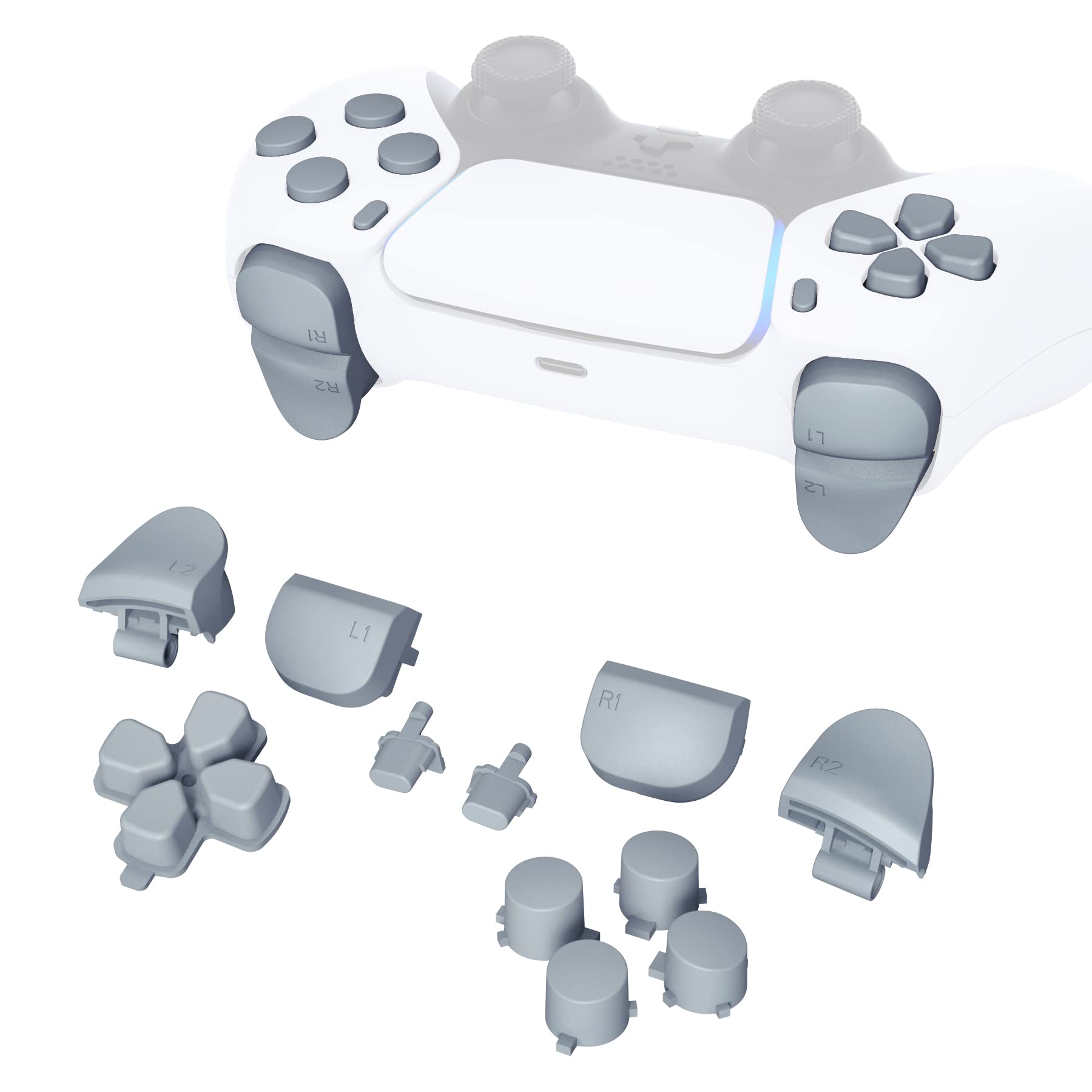 eXtremeRate Replacement D-pad R1 L1 R2 L2 Triggers Share Options Face Buttons  New Hope Gray Full Set Buttons Compatible with ps5 Controller BDM-010 & BDM-020