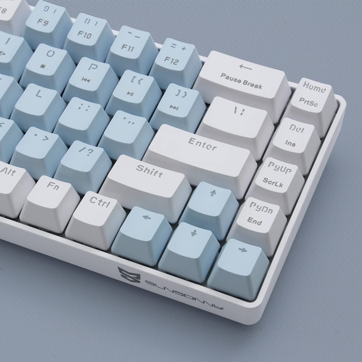 Qisan 60% Mechanical Gaming Keyboard - Dual Mode 2.4G/BT, Blue Switch, Blue & White Combo, 68 Keys, US Layout