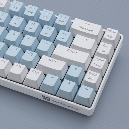 Qisan 60% Mechanical Gaming Keyboard - Dual Mode 2.4G/BT, Blue Switch, Blue & White Combo, 68 Keys, US Layout