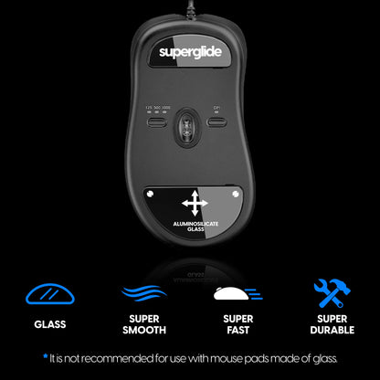 Pulsar Gaming Gears Superglide Mouse Feet - Ultra Strong Glass, Smooth, Durable, Zowie EC Series, Black, Model ZECSGB