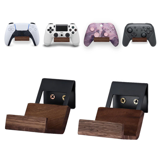 NIRVASH Walnut Controller Wall Mount  Wood Game Controller Holder Stand & Headphone Hanger  Controller & Headset Stand Compatible with Xbox  PS5  Remote (2 Pack Black)