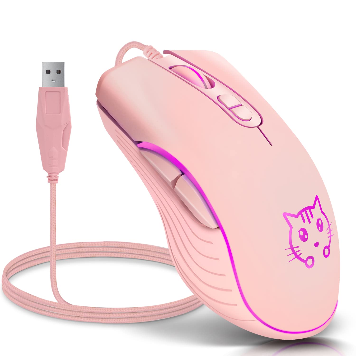Greshare Gaming Mouse 7 Colors Backlit Optical Game Mice Ergonomic USB Wired with 2400 DPI and 6 Buttons 4 Shooting for Computer/Win/Mac/Linux/Andriod/iOS. (Pink)