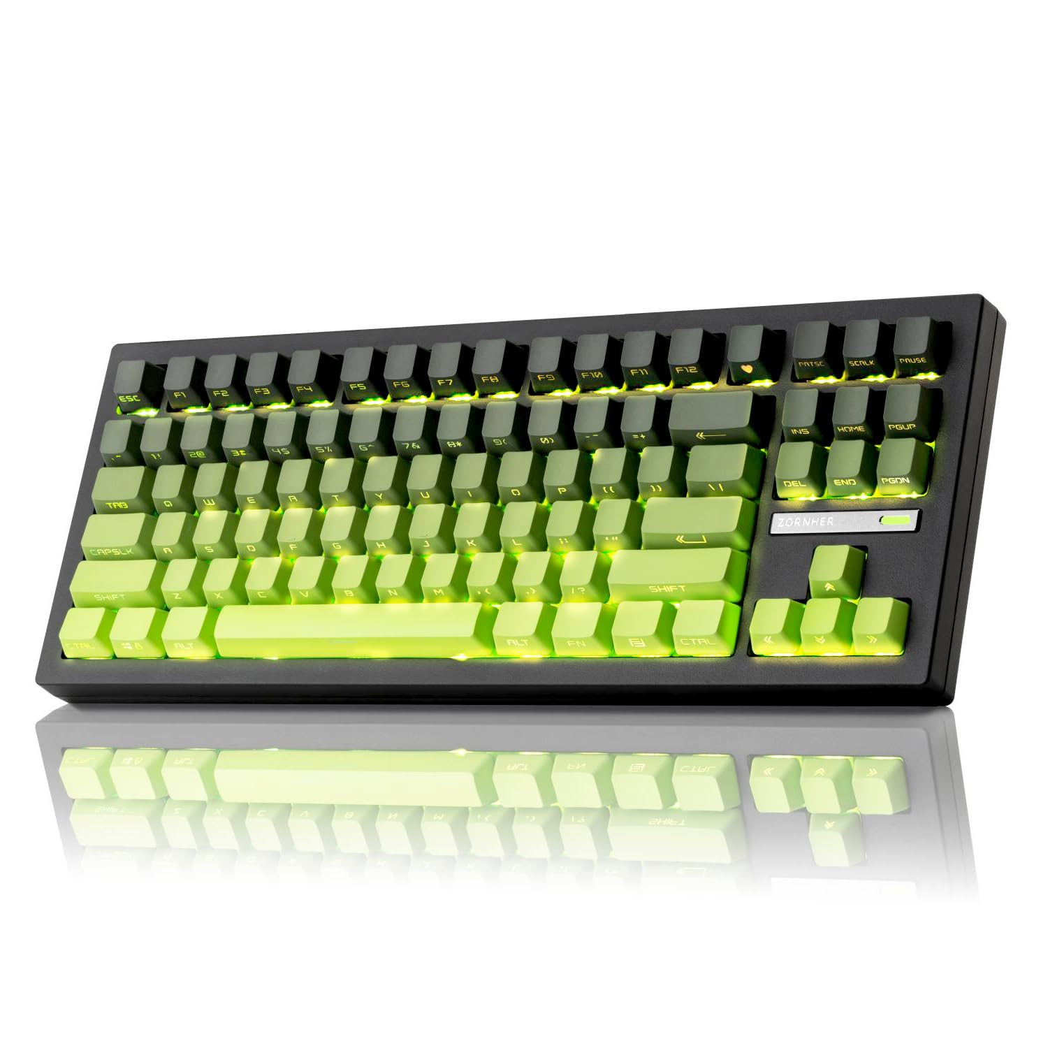 ZORNHER ZH870 Wireless Mechanical Gaming Keyboard 80% Green Custom Creamy Sound Keyboard with Shine Through PBT Keycaps Pre-lubed Linear Switches Hot-Swappable RGB Backlit 2.4GHz/USB-C/BT5.0