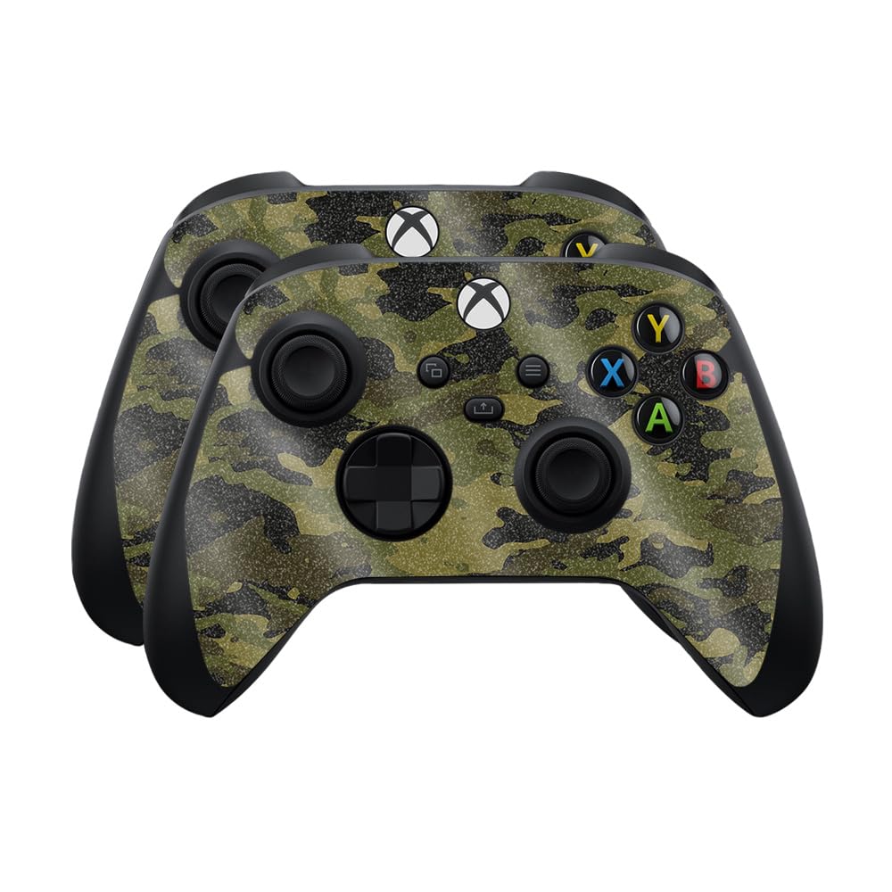 Glossy Glitter Skin Compatible with Microsoft Xbox Series X|S Controller (2 Pack) - Green Camouflage - Premium 3M Vinyl Protective Wrap Decal Cover - Easy to Apply | Crafted in The USA by MightySkins