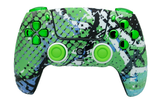 Custom Controllerzz Custom Wireless Controller Compatible with PS5 - Multiple Designs Available (Swamp Fade & Green Chrome)
