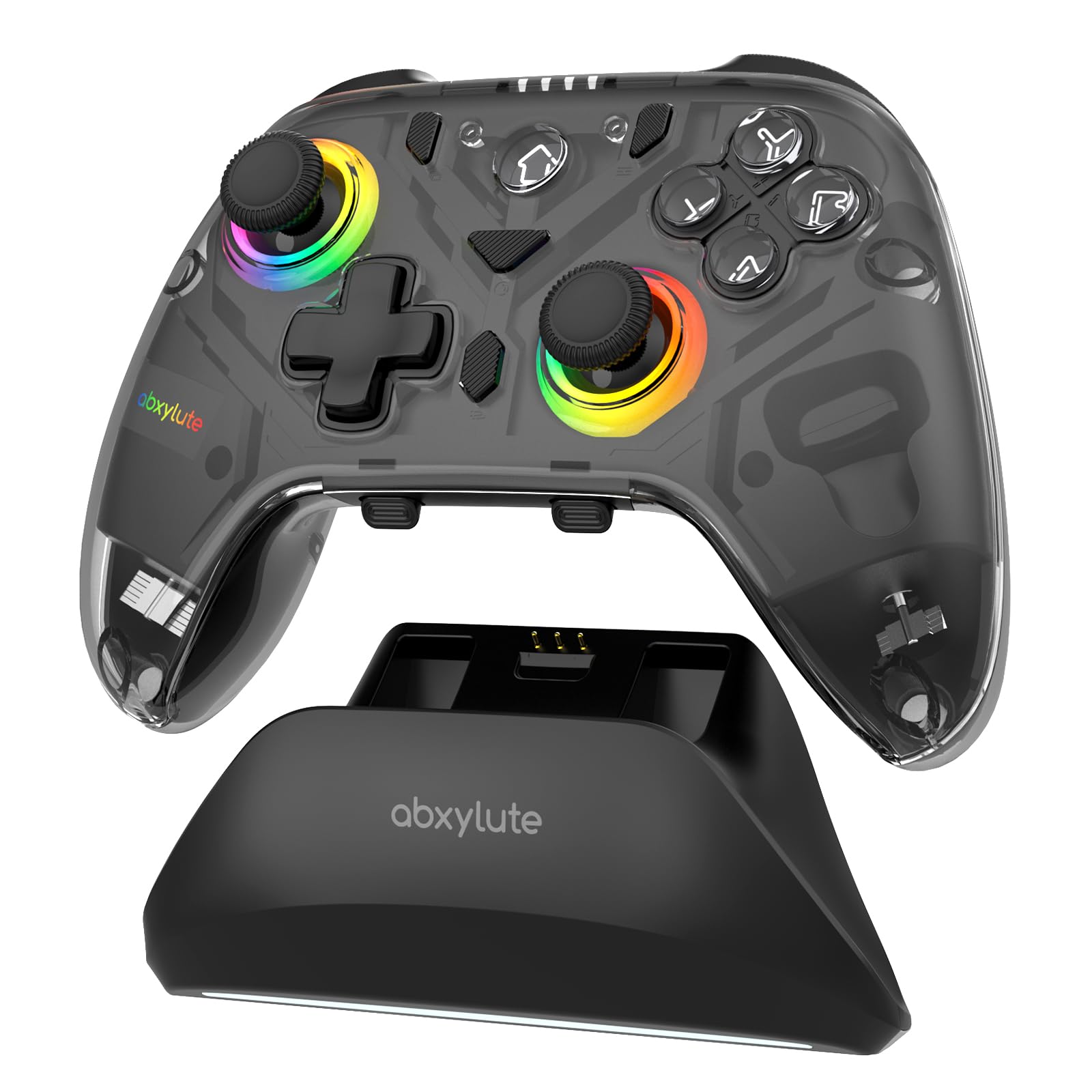 C8 PC Controller - Wireless Bluetooth Dongle - Hall Effect Joystick RGB Lighting - 1000Hz Macro Key - Dual Vibrate Gaming Controller for Windows PC  Android  Switch  Steam  TV  IOS  MAC &Charging Dock