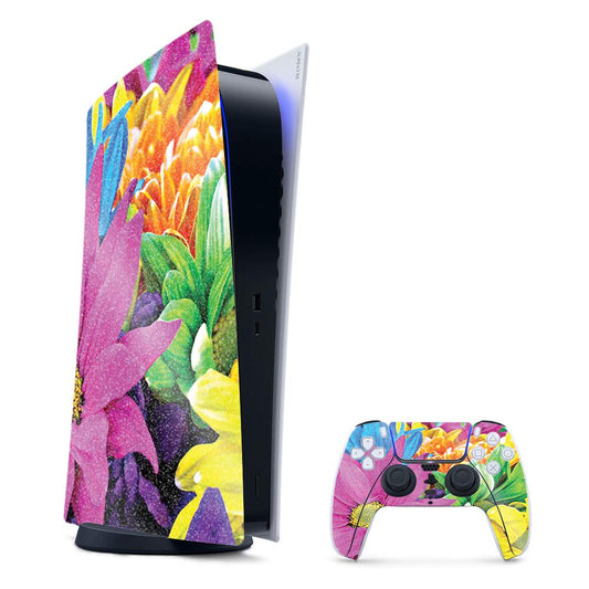 MightySkins Glossy Glitter Gaming Skin for PS5 / PlayStation 5 Digital Edition Bundle - Colorful Flowers | Durable High-Gloss Glitter Finish | Easy to Apply  Change Style | Made in The USA