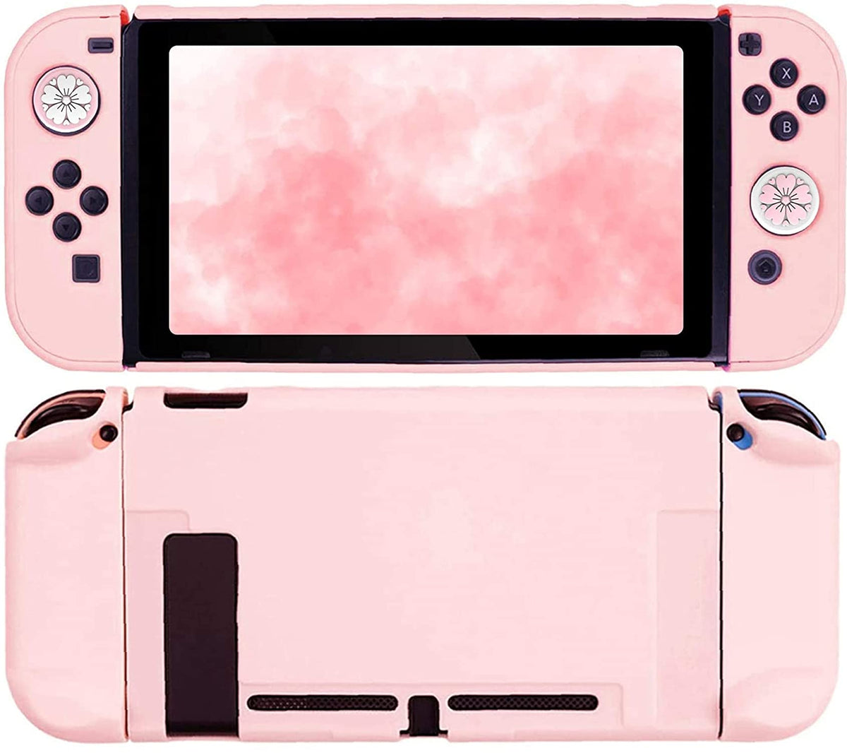 FANPL Pink Case for Nintendo Switch  Hard Shell Cute Protective Case Cover for Switch and Joy Con Controller with 2 Flower Thumb Grips - Comfortable Touch (Sakura Pink)