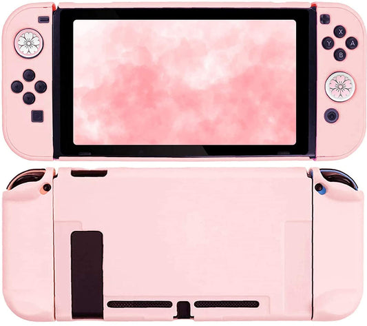 FANPL Pink Case for Nintendo Switch  Hard Shell Cute Protective Case Cover for Switch and Joy Con Controller with 2 Flower Thumb Grips - Comfortable Touch (Sakura Pink)