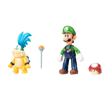 Super Mario 4" Action Figure 2 Pack - Luigi Vs. Larry Koopa, Collectible Toy Set