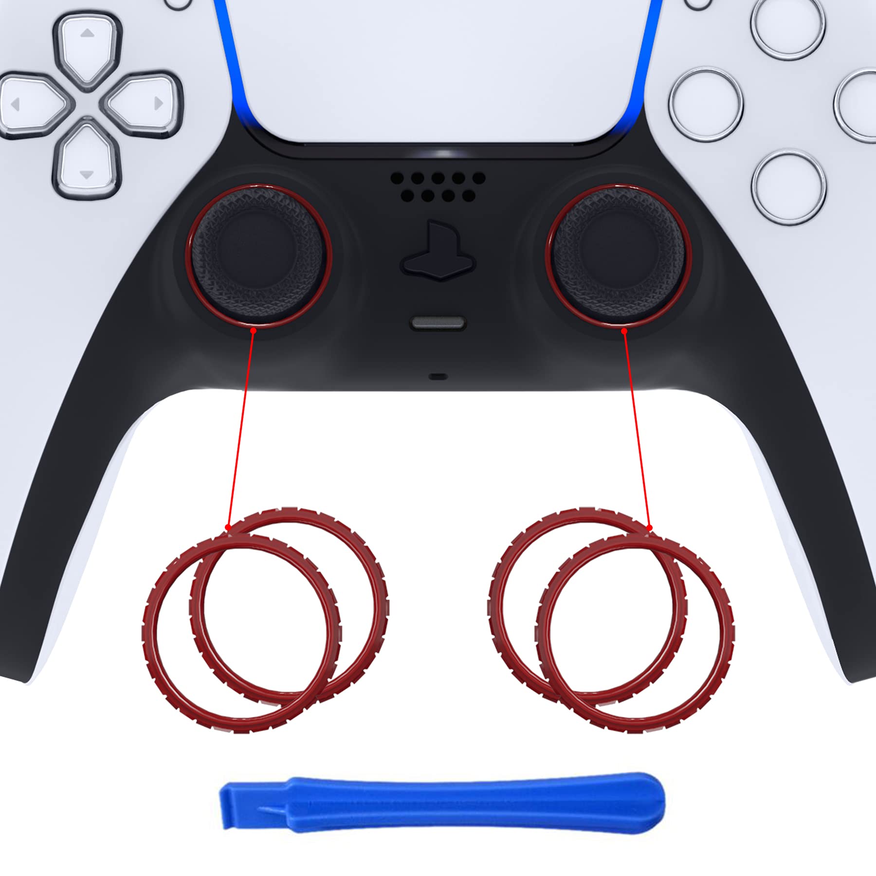 eXtremeRate Carmine Red Replacement Accessories for PS5 Controller  Custom Accent Rings for PS5 Controller - Controller NOT Included