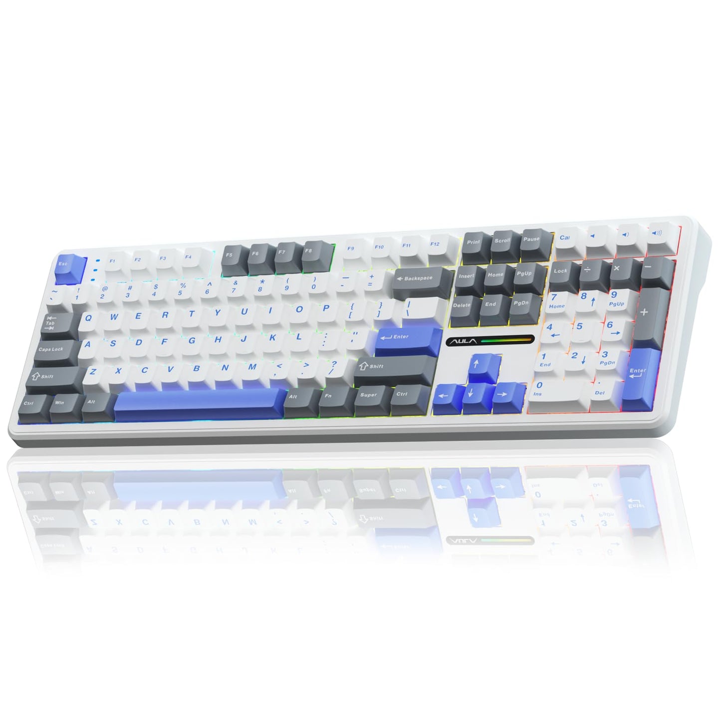 AULA F108 Wireless Mechanical Keyboard  BT5.0/USB-C/2.4GHz Hot Swappable Custom Gaming Keyboards  PBT Keycaps  Pre-lubed Switches  RGB Backlit Full Size Creamy Keyboard with Number Pad  108 Keys