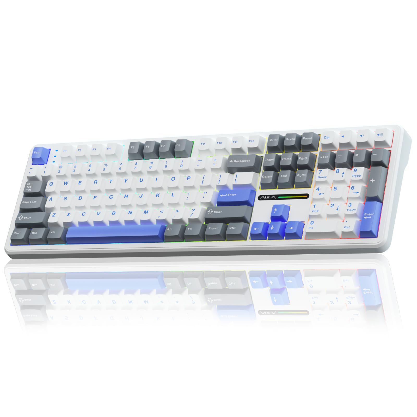 AULA F108 Wireless Mechanical Keyboard  BT5.0/USB-C/2.4GHz Hot Swappable Custom Gaming Keyboards  PBT Keycaps  Pre-lubed Switches  RGB Backlit Full Size Creamy Keyboard with Number Pad  108 Keys