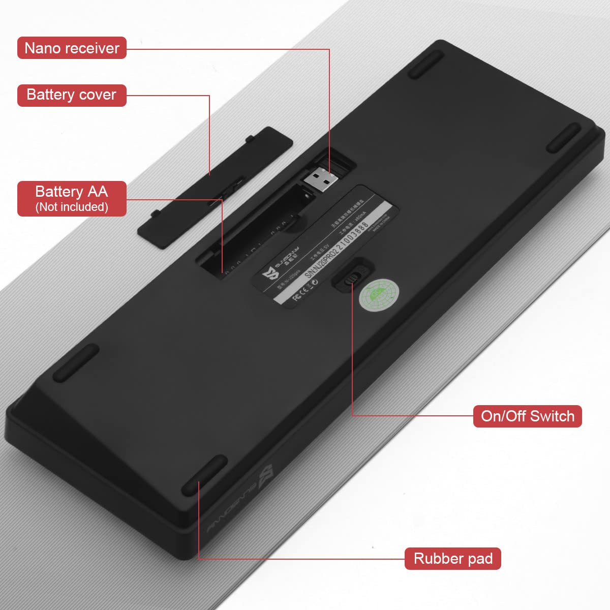 Qisan 60% Mini Mechanical Gaming Keyboard, Dual Mode 2.4G/BT, Brown Switch, 68 Keys, Black & Grey Combo Color