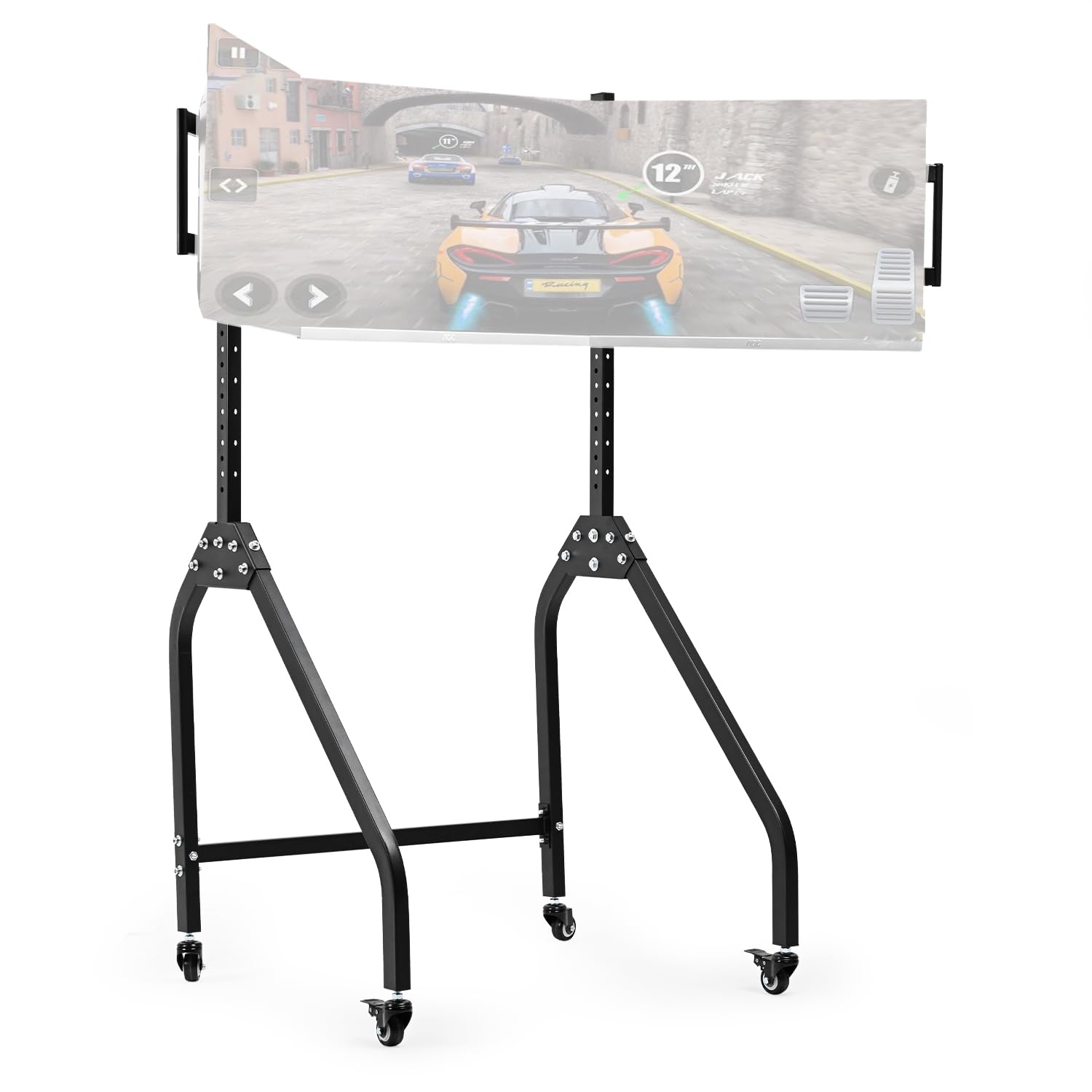 Anman Ultra-stable Triple Monitor Stand for Racing Simulator Cockpit 27-32 Inch Heavy Duty Triple Screen Mount With Casters and Punk Design